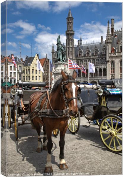 Regal Horse Carriage in Bruges Canvas Print by Roger Mechan