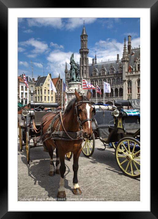 Regal Horse Carriage in Bruges Framed Mounted Print by Roger Mechan