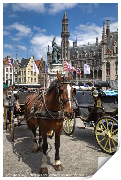 Regal Horse Carriage in Bruges Print by Roger Mechan