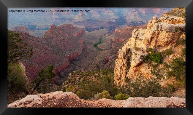 The Grand Canyon looking down on a trail in Nevada, USA Framed Print by Greg Marshall