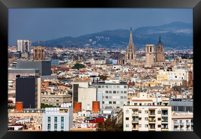 City Of Barcelona Cityscape Framed Print by Artur Bogacki