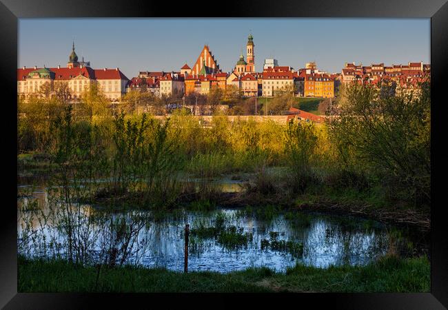 City Of Warsaw At Sunrise In Poland Framed Print by Artur Bogacki