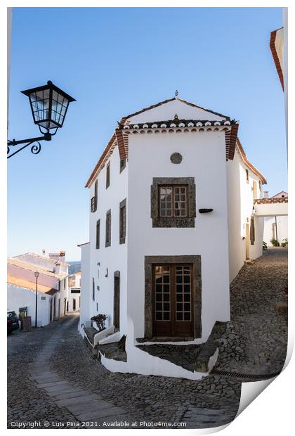 Traditional houses on a beautiful street in Marvao, Alentejo, Portugal Print by Luis Pina