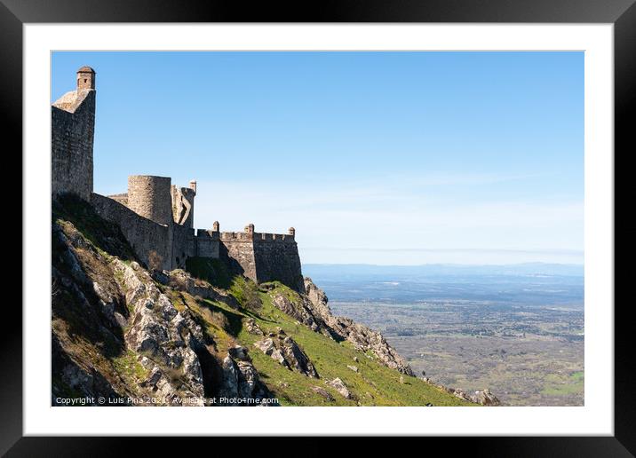 Marvao castle on the top of a mountain with beautiful green landscape behind on summer, in Portugal Framed Mounted Print by Luis Pina