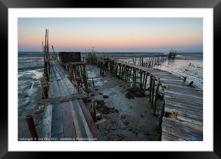Carrasqueira Palafitic Pier in Comporta, Portugal at sunset Framed Mounted Print by Luis Pina