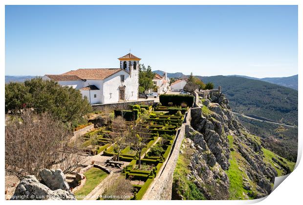 Espirito Santo church in Marvao on the middle of a beautiful landscape and city walls Print by Luis Pina