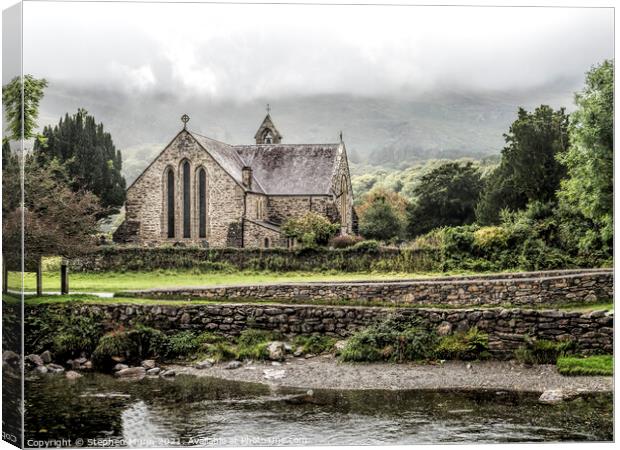 Beddgelert church, Snowdonia National Park, Wales Canvas Print by Stephen Munn