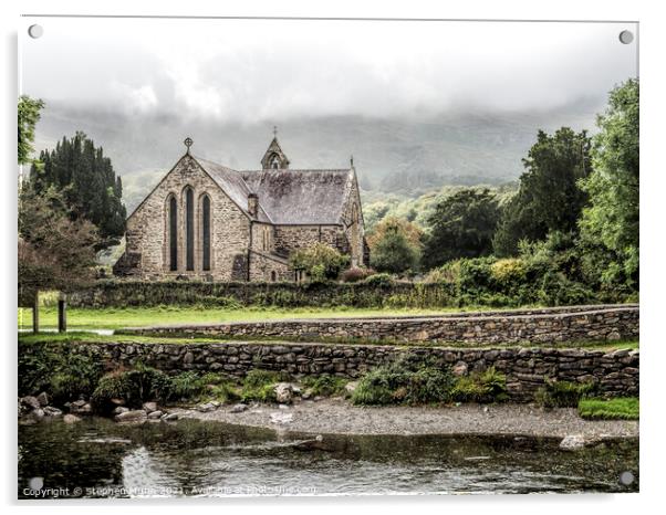 Beddgelert church, Snowdonia National Park, Wales Acrylic by Stephen Munn