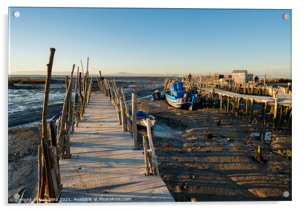 Carrasqueira Palafitic Pier in Comporta, Portugal with fishing boats Acrylic by Luis Pina