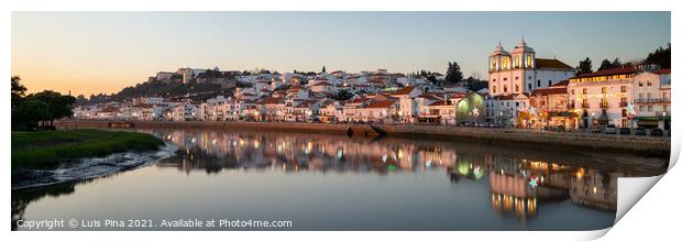 Panorama view of Alcacer do Sal cityscape from the other side of the Sado river at sunset Print by Luis Pina