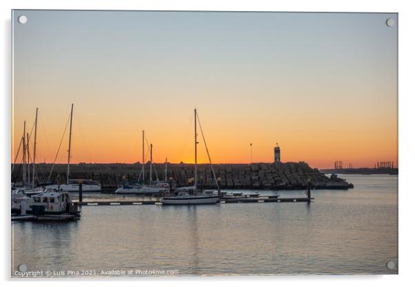 Sines marina with boats at sunset, in Portugal Acrylic by Luis Pina