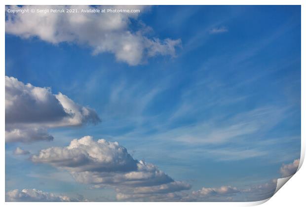 A blue sky background with a texture of white fluffy clouds Print by Sergii Petruk