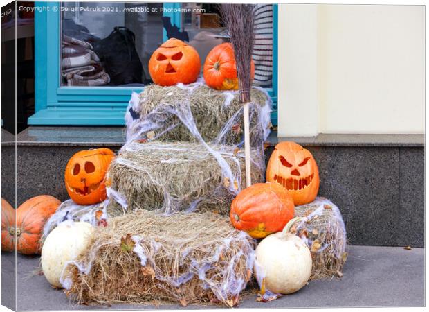 A comic installation for Halloween near the entrance of a residential building. Canvas Print by Sergii Petruk