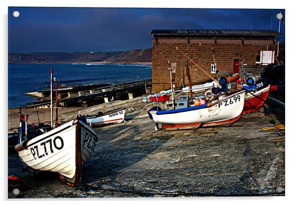 Boats at Sennen Cove Acrylic by Richard Thomas