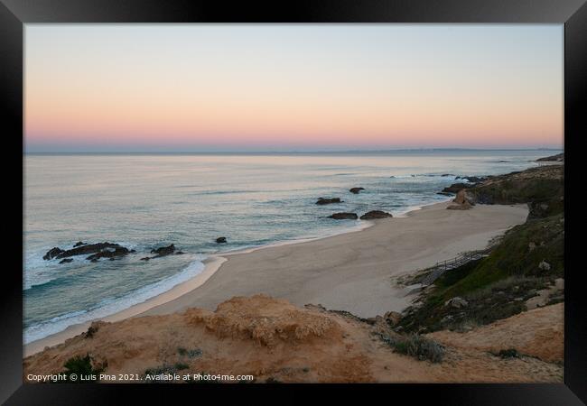Praia do Malhao beach view at sunrise, in Portugal Framed Print by Luis Pina