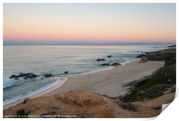 Praia do Malhao beach view at sunrise, in Portugal Print by Luis Pina