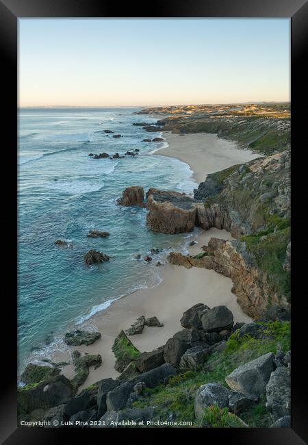 Praia do Malhao beach view at sunrise, in Portugal Framed Print by Luis Pina