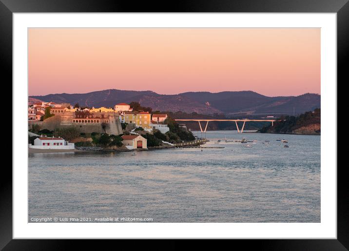 View of Vila Nova de Milfontes with river Mira at sunset, in Portugal Framed Mounted Print by Luis Pina