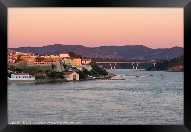 View of Vila Nova de Milfontes with river Mira at sunset, in Portugal Framed Print by Luis Pina