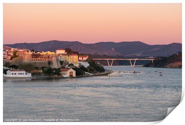 View of Vila Nova de Milfontes with river Mira at sunset, in Portugal Print by Luis Pina