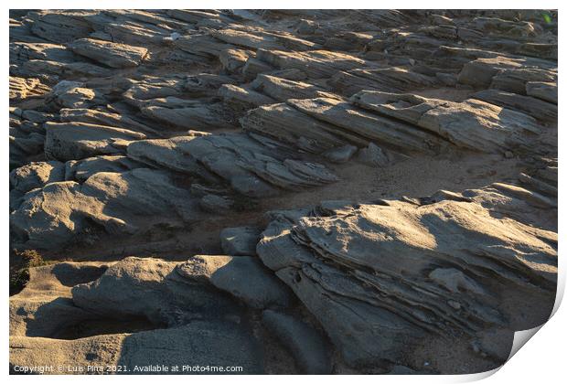 Details on sand rocks at Praia do Malhao beach, in Portugal Print by Luis Pina