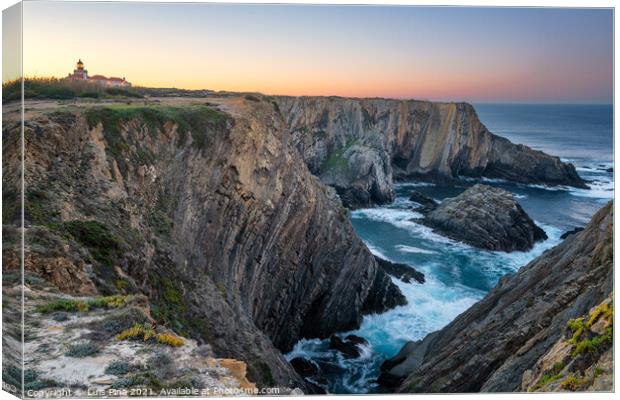 Cabo do Sardao Lighthouse Cape view at sunrise, in Portugal Canvas Print by Luis Pina