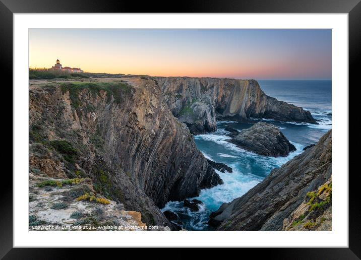 Cabo do Sardao Lighthouse Cape view at sunrise, in Portugal Framed Mounted Print by Luis Pina