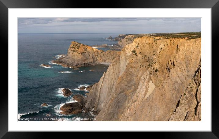 Praia da Arrifana beach sea cliffs in Costa Vicentina, Portugal Framed Mounted Print by Luis Pina