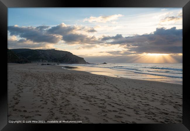 Praia do amado beach at sunset in Costa Vicentina, Portugal Framed Print by Luis Pina