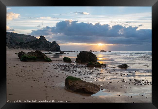 Praia do amado beach at sunset in Costa Vicentina, Portugal Framed Print by Luis Pina