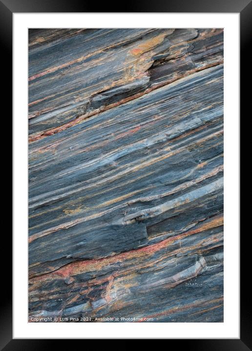 Details on schist rocks at Praia do Amado beach, in Portugal Framed Mounted Print by Luis Pina