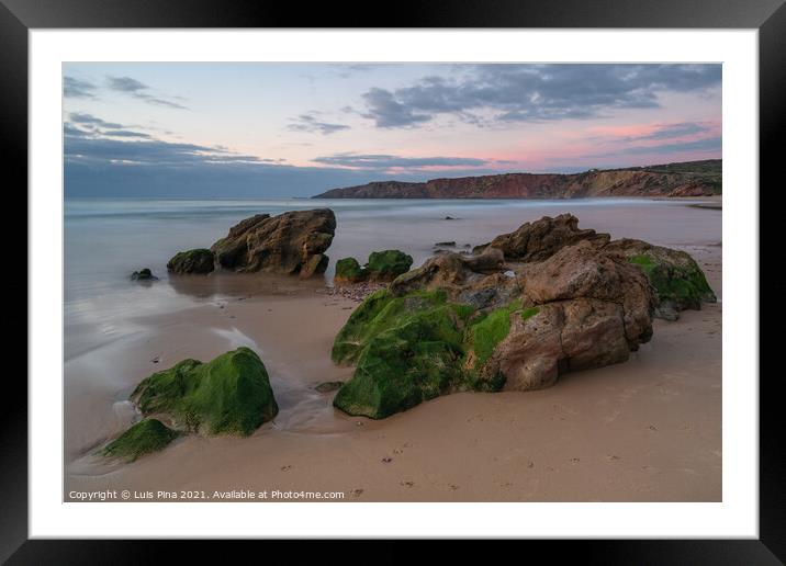 Praia do amado beach at sunset in Costa Vicentina, Portugal Framed Mounted Print by Luis Pina