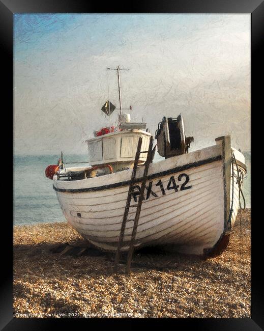 Fishing Boat and a Ladder Framed Print by Ian Lewis
