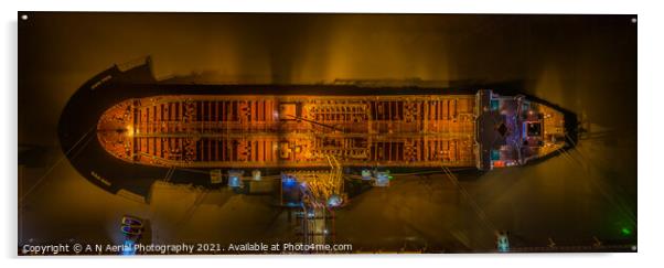 Night panorama of a ship Acrylic by A N Aerial Photography