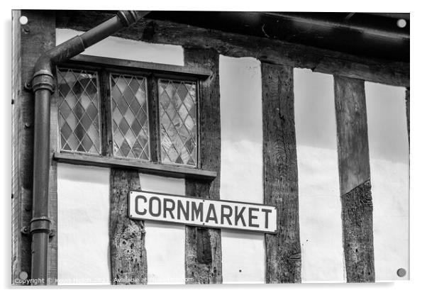 Cornmarket sign on timber framed building Acrylic by Kevin Hellon