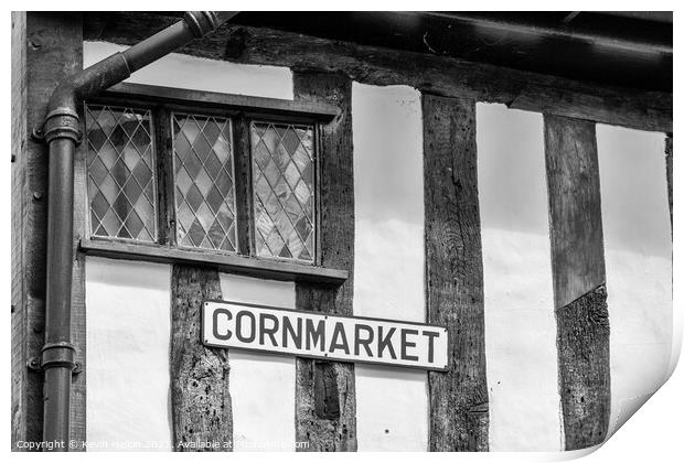 Cornmarket sign on timber framed building Print by Kevin Hellon