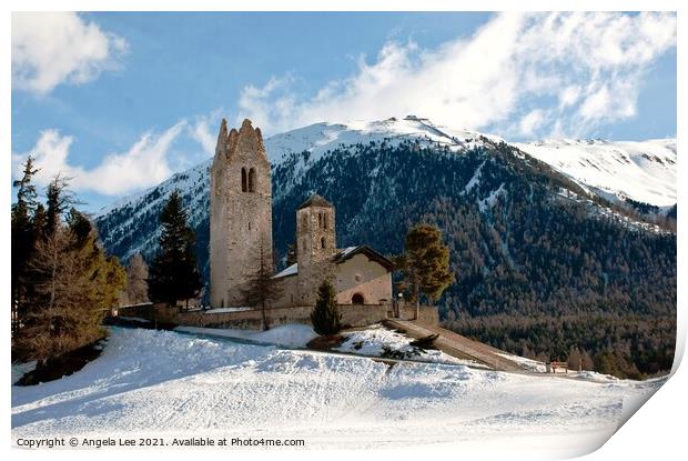 San Gian Church, Celerina, Switzerland Print by Angela Lee