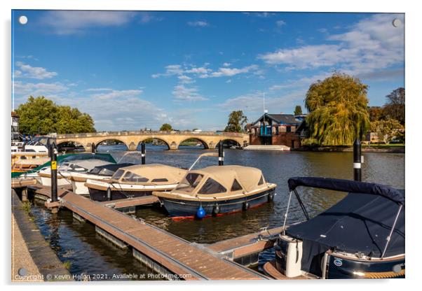 Boats moopred at Henley on Thames Acrylic by Kevin Hellon