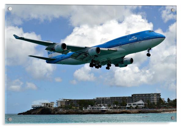 KLM Boeing 747 at Sint Maarten, the Caribbean  Acrylic by Allan Durward Photography