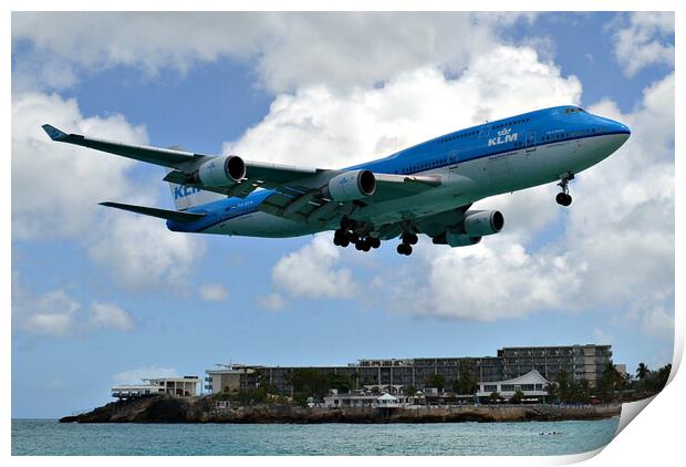 KLM Boeing 747 at Sint Maarten, the Caribbean  Print by Allan Durward Photography