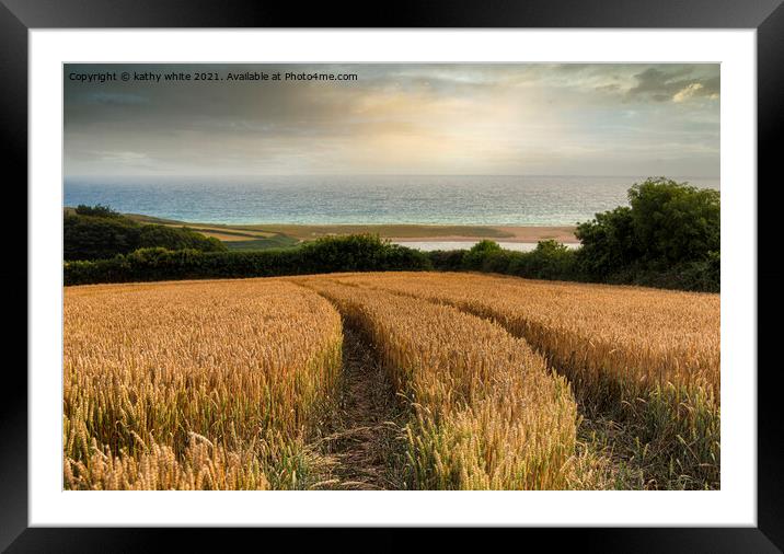 Cornwall sunset,wheat fields at low bar Cornwall Framed Mounted Print by kathy white