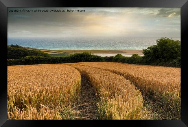 Cornwall sunset,wheat fields at low bar Cornwall Framed Print by kathy white