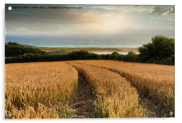 Cornwall sunset,wheat fields at low bar Cornwall Acrylic by kathy white