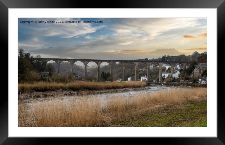 Calstock Cornwall  sunset Framed Mounted Print by kathy white