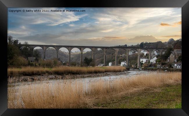 Calstock Cornwall  sunset Framed Print by kathy white