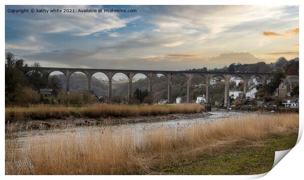 Calstock Cornwall  sunset Print by kathy white