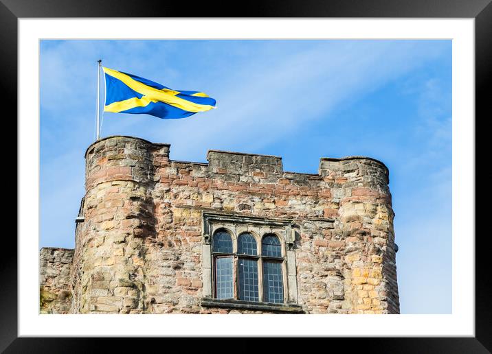 Cross of St Alban flag above Tamworth Castle Framed Mounted Print by Jason Wells