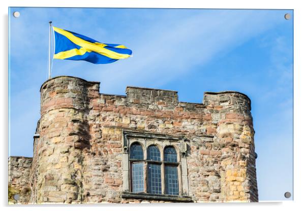 Cross of St Alban flag above Tamworth Castle Acrylic by Jason Wells
