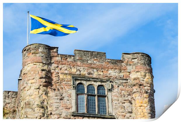 Cross of St Alban flag above Tamworth Castle Print by Jason Wells