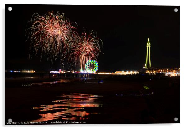Blackpool fireworks Acrylic by Rob Hawkins
